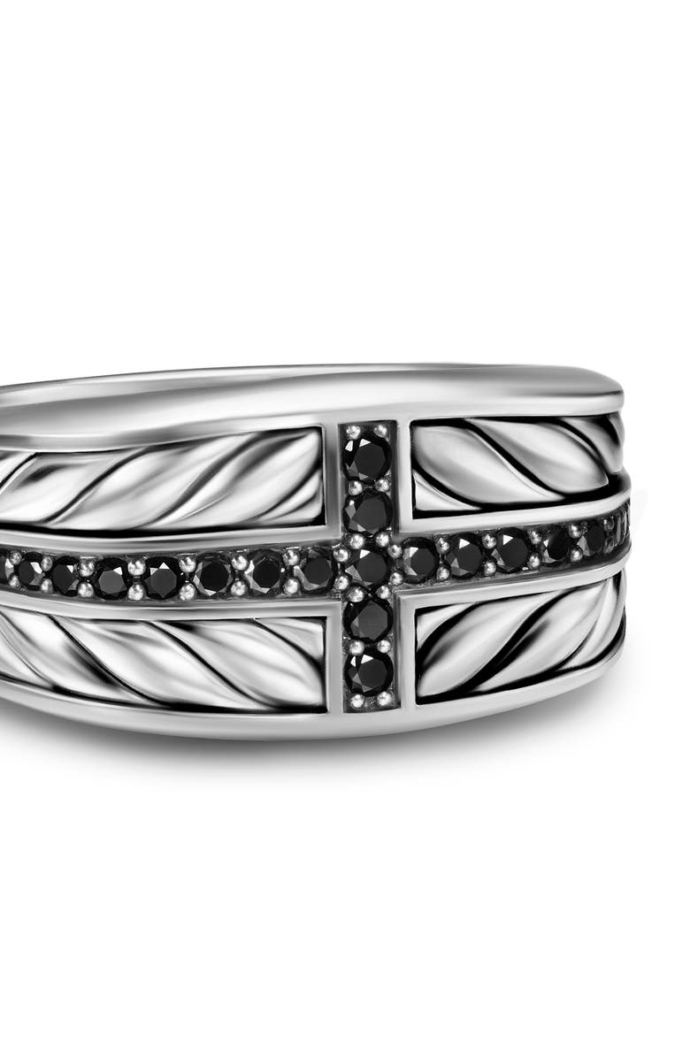 David Yurman Chevron Three Sided Signet Ring, Sterling Silver with Black Diamonds, 12.5mm, Alternate, color, Silver Pave