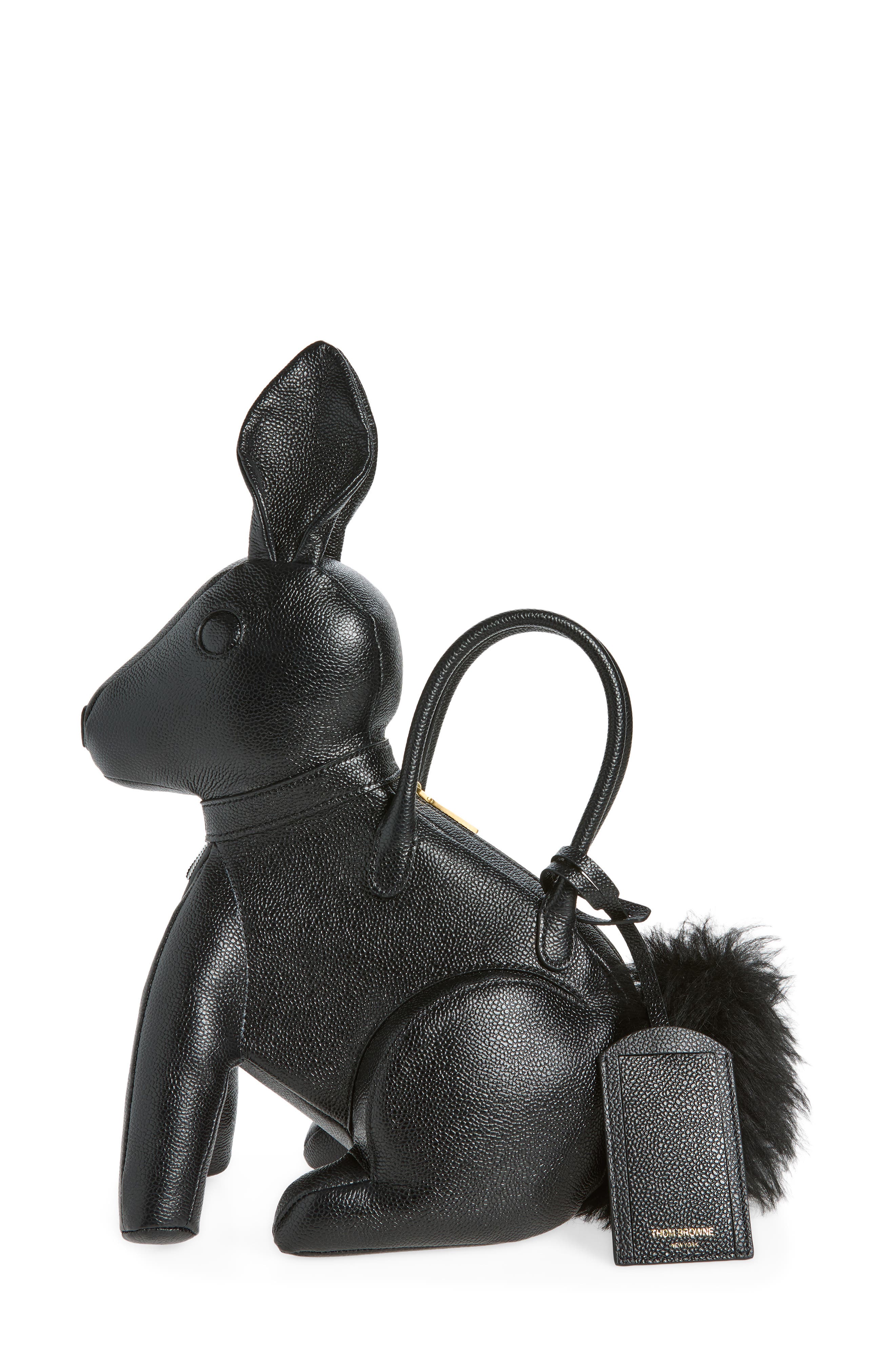 Rabbit Leather Handbag, Main, color, BLACK