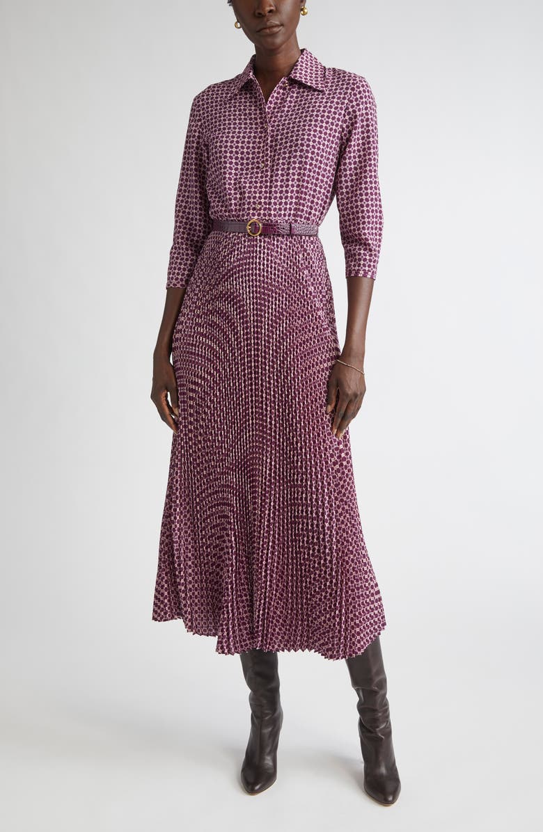 ST. JOHN Print Pleated Shirtdress, Main, color, Boysenberry/ Rose Quartz Multi
