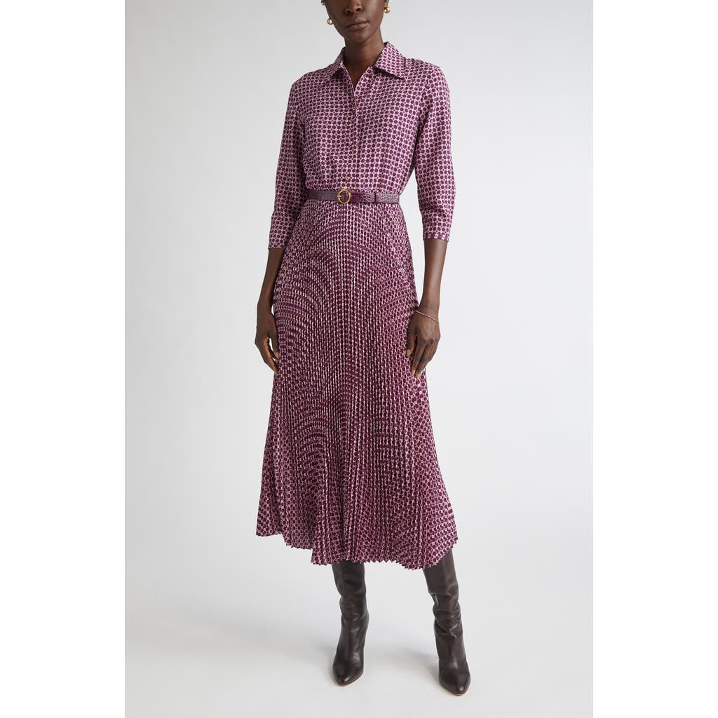 St John St. John Print Pleated Shirtdress In Purple