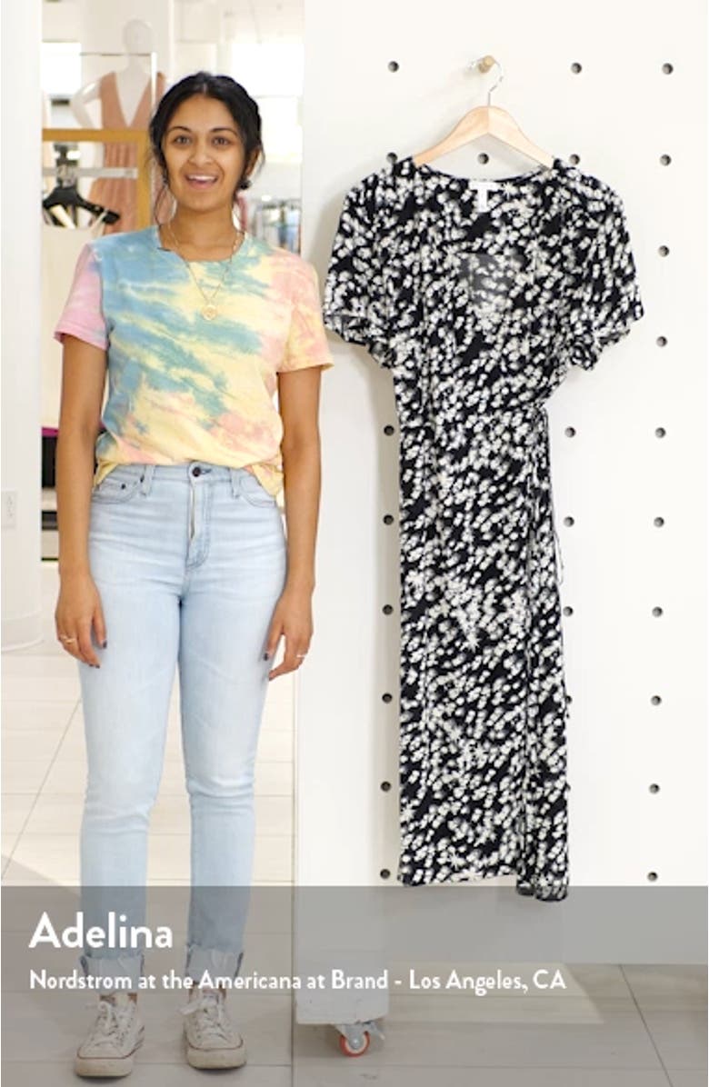 Print Flutter Sleeve Wrap Dress, sales video thumbnail