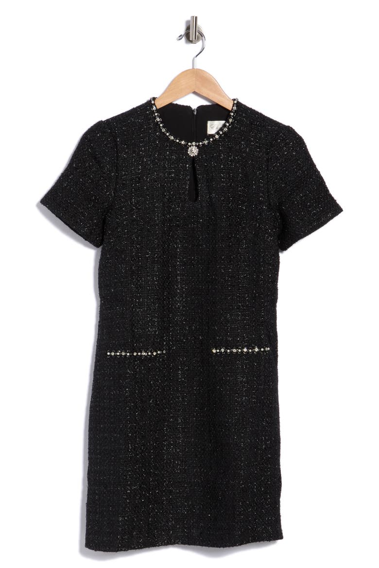 Metallic Knit Shift Dress, Main, color, BLK