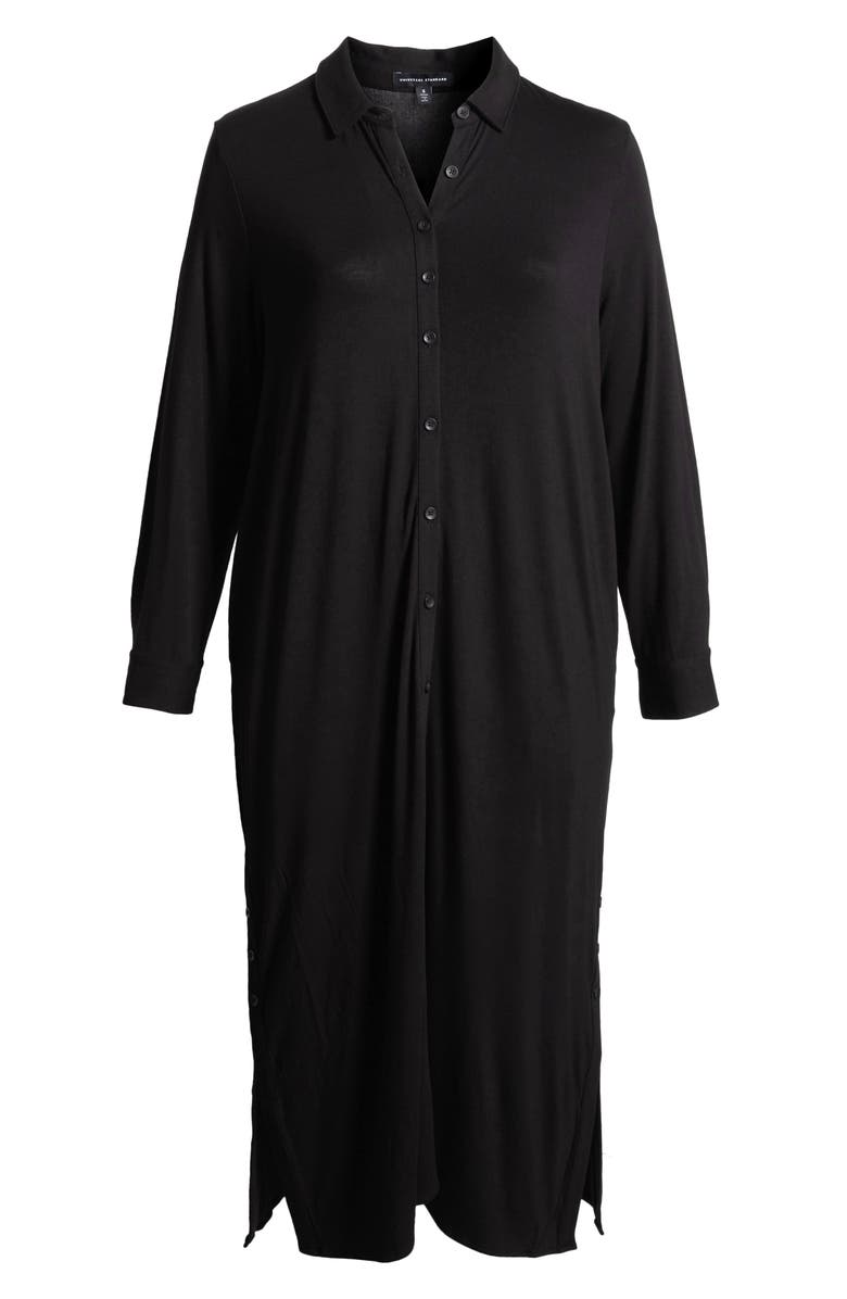Universal Standard Sally Long Sleeve Liquid Jersey Shirtdress, Alternate, color, Black