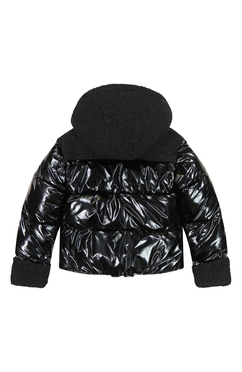 Sam Edelman Shimmer Cargo Pocket Faux Shearling Hooded Puffer Jacket, Alternate, color, 