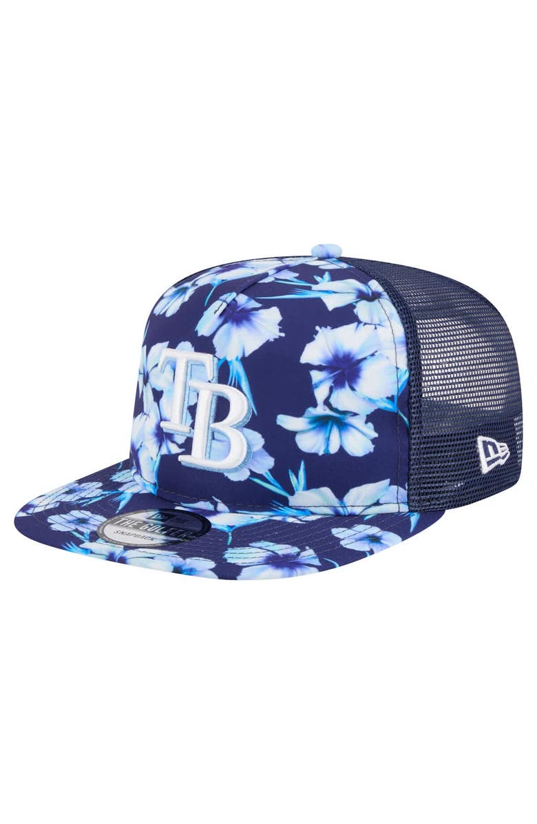 New Era Men's New Era Navy Tampa Bay Rays Adventure Pattern Golfer Trucker Snapback Hat, Main, color, 