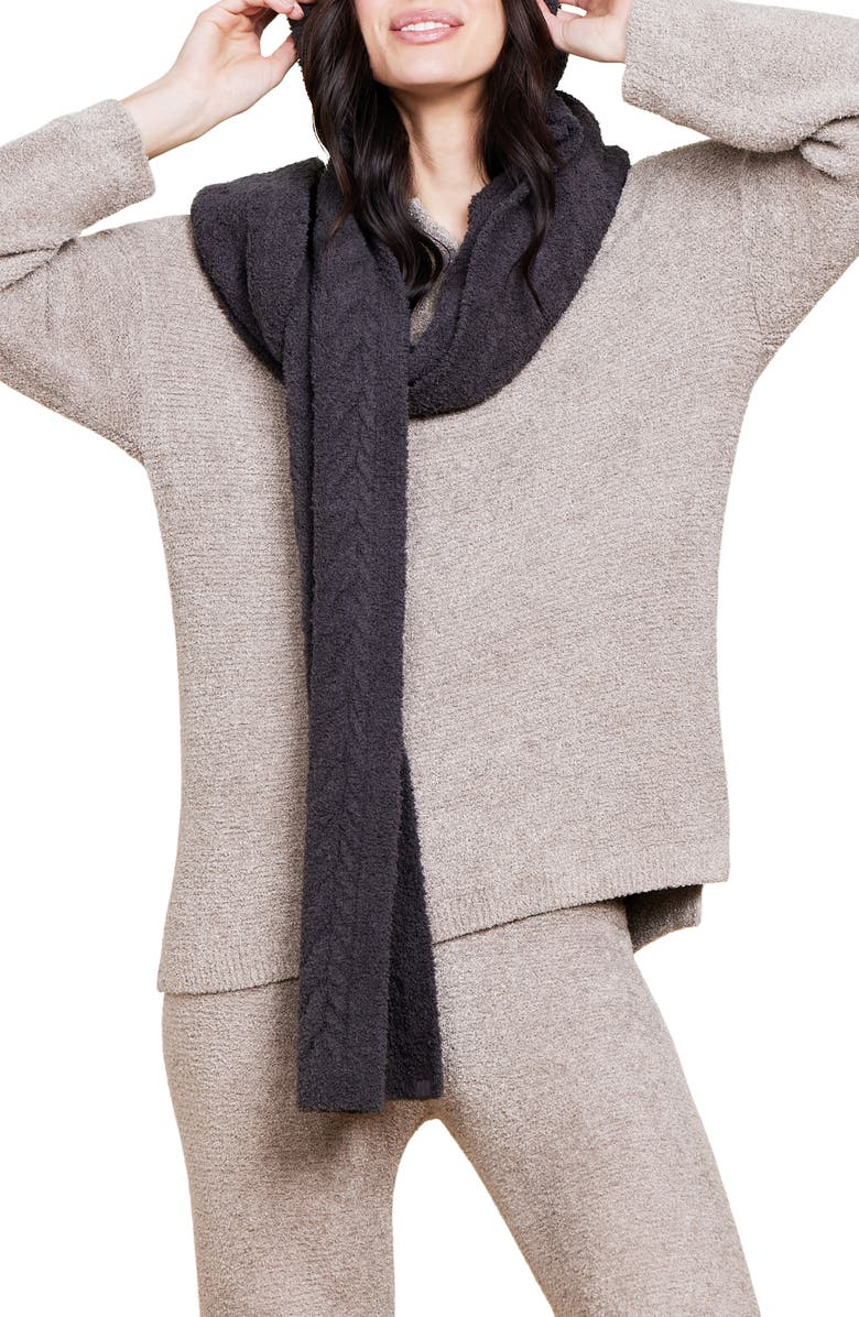 Barefoot Dreams<sup>®</sup> CozyChic<sup>®</sup> Cable Stitch Hooded Scarf, Alternate, color, Carbon