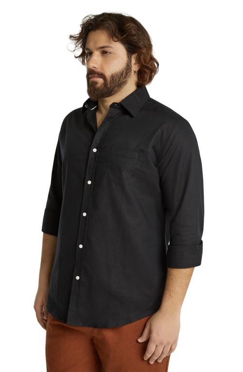 Johnny Bigg Anders Linen Blend Button-up Shirt In Black