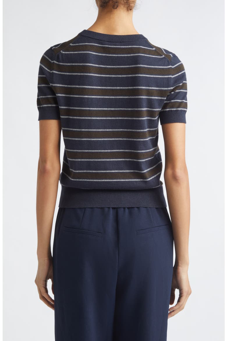 Stripe Short Sleeve Cotton & Cashmere Sweater T-Shirt, Alternate, color, DARK THYME COMBO