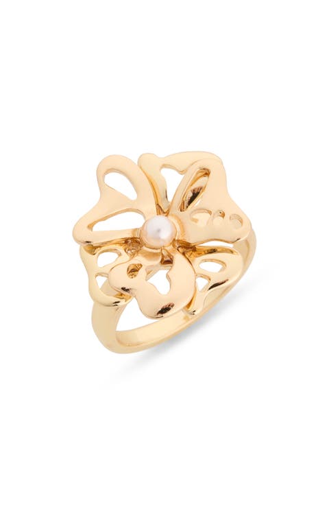 Faux Pearl Flower Ring