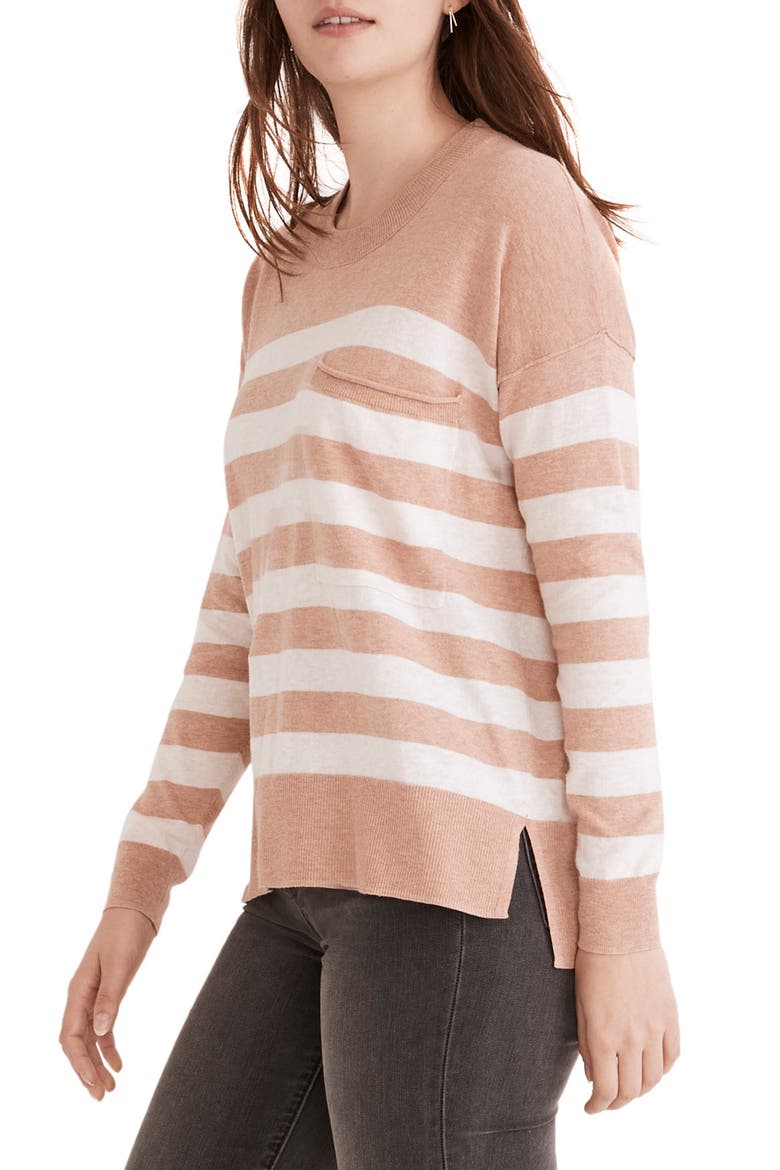 Lightweight Stripe Pocket Sweater, Alternate, color, HEATHER TERRACOTTA