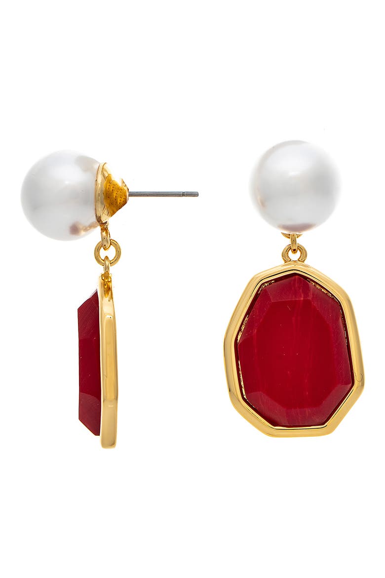 Faux Pearl & Carnelian Drop Earrings, Main, color, CARNELIAN/ PEARL