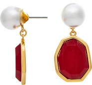 RIVKA FRIEDMAN Faux Pearl & Carnelian Drop Earrings