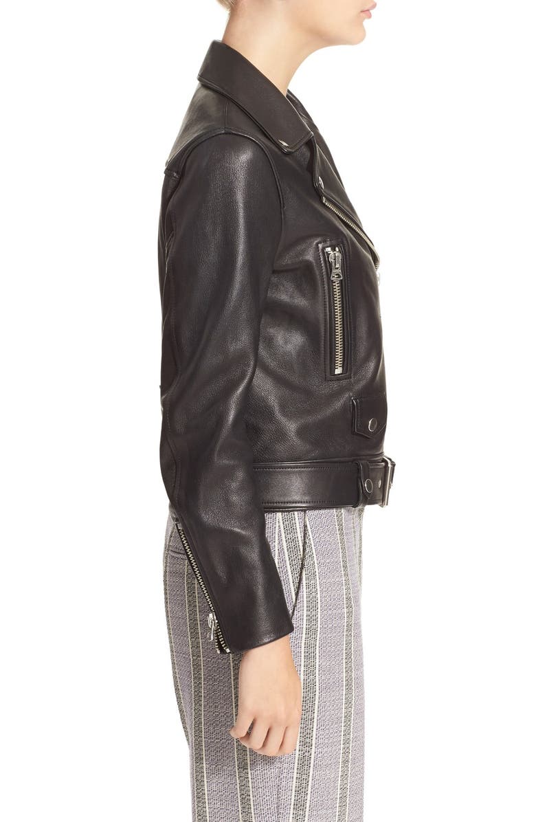 Acne Studios Lambskin Mock Moto Jacket, Alternate, color,
