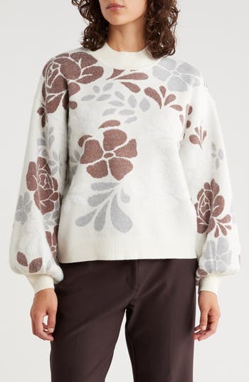 Bobeau Floral Jacquard Sweater In Gold