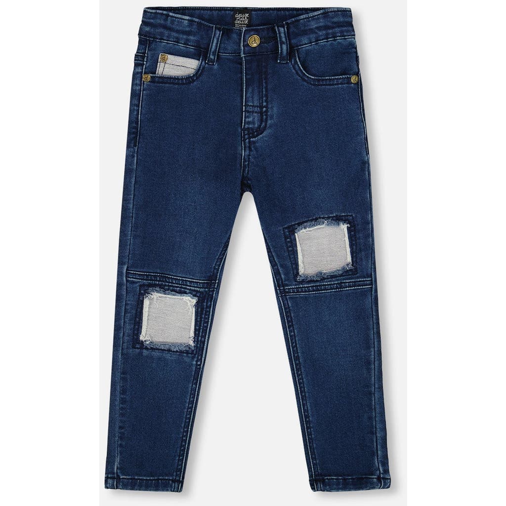 Deux Par Deux French Terry Pants With Contrasting Patch In Blue