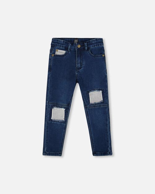 Deux Par Deux French Terry Pants With Contrasting Patch In Blue