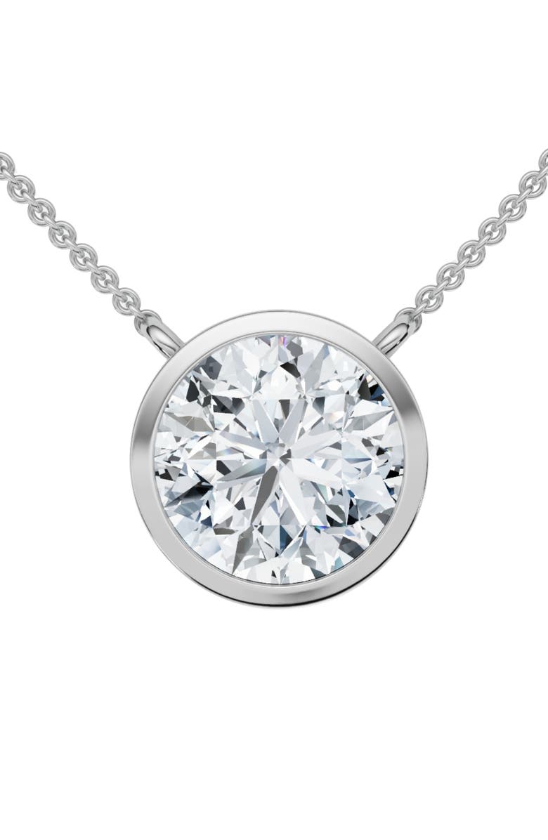 Bliss Diamond 3Ct Solitaire Beezel Diamond Pendant Necklace 18" 14k Gold Lab Grown, Main, color, 14K White Gold