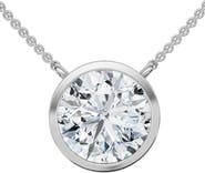 Bliss Diamond 3Ct Solitaire Beezel Diamond Pendant Necklace 18" 14k Gold Lab Grown