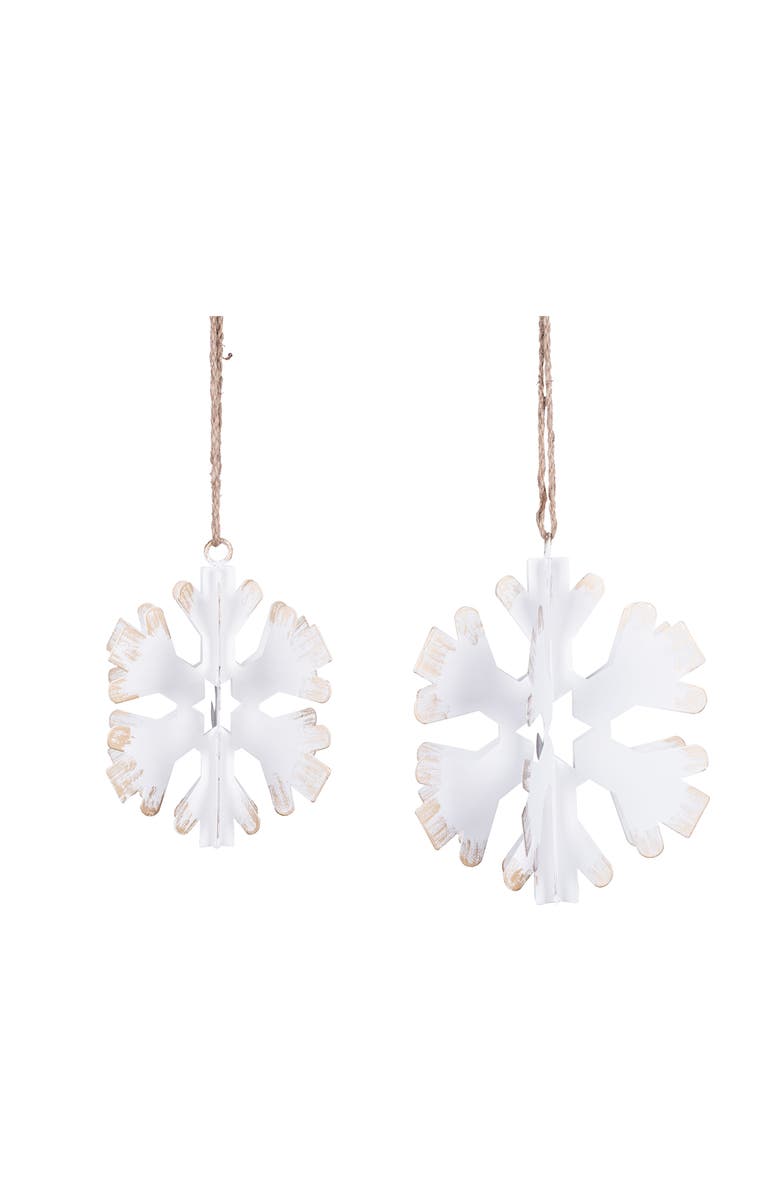 Transpac White Metal Snowflake Ornaments Set of 2 Elegant Hanging Decor, Alternate, color, White