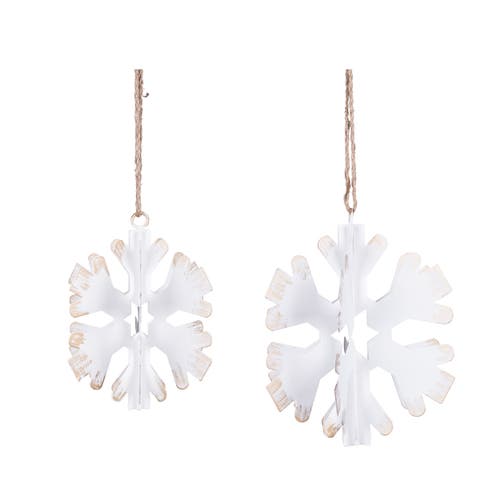 Transpac White Metal Snowflake Ornaments Set Of 2 Elegant Hanging Decor In White