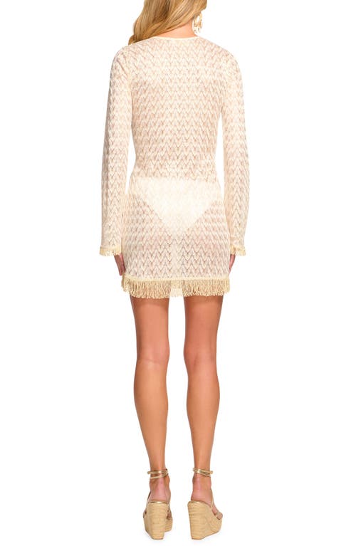 Shop Ramy Brook Cassie Zigzag Long Sleeve Knit Cover-up Dress In White/gold Zig Zag