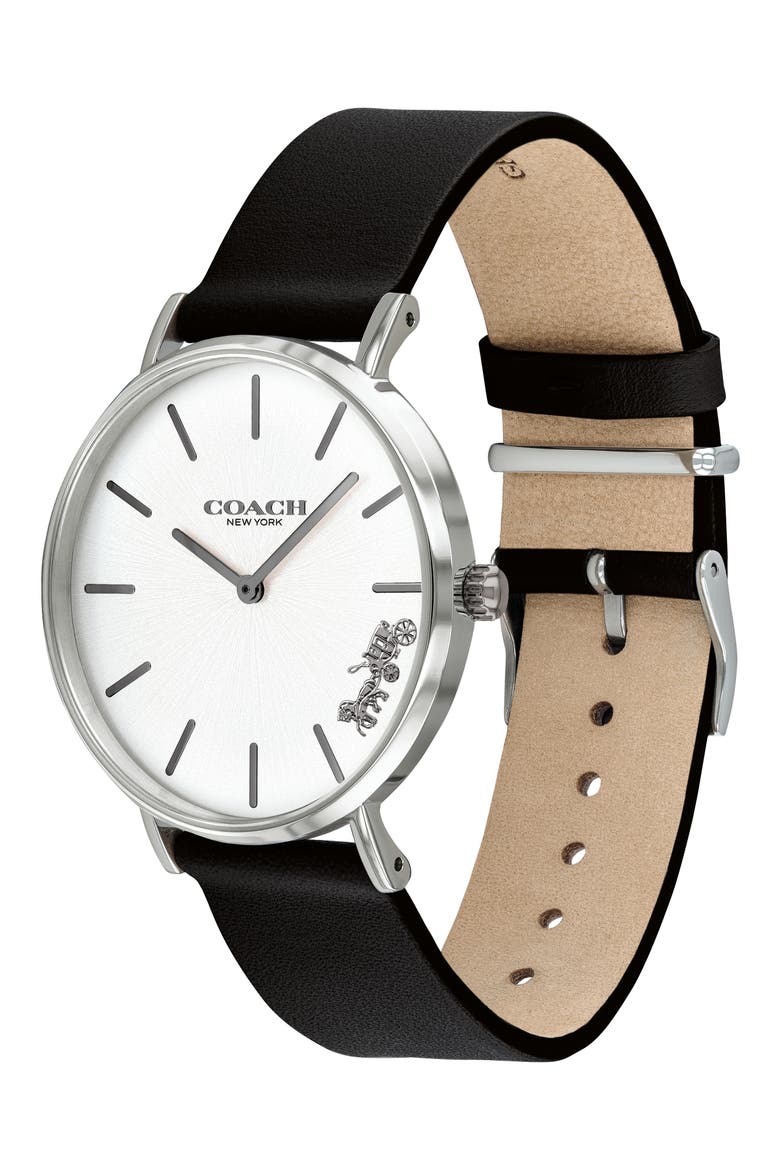 Perry Leather Strap Watch, 36mm, Alternate, color, SILVER/BLACK