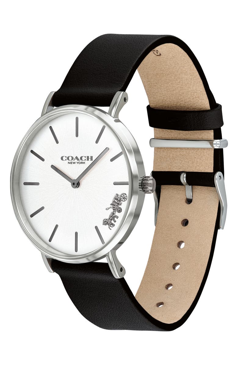 COACH Perry Leather Strap Watch, 36mm, Alternate, color, Silver/Black