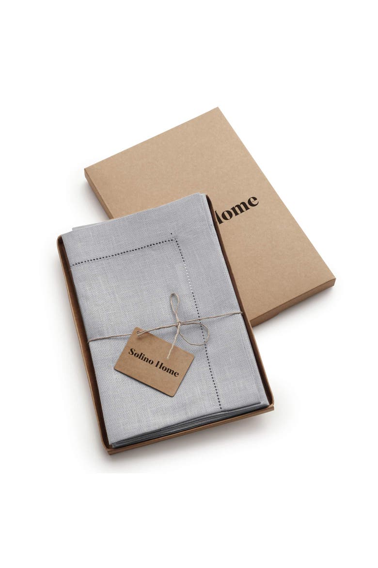 Linen Dinner Napkins Set of 4, 20 x 20" - Classic Hemstitch, Alternate, color, Soft Grey