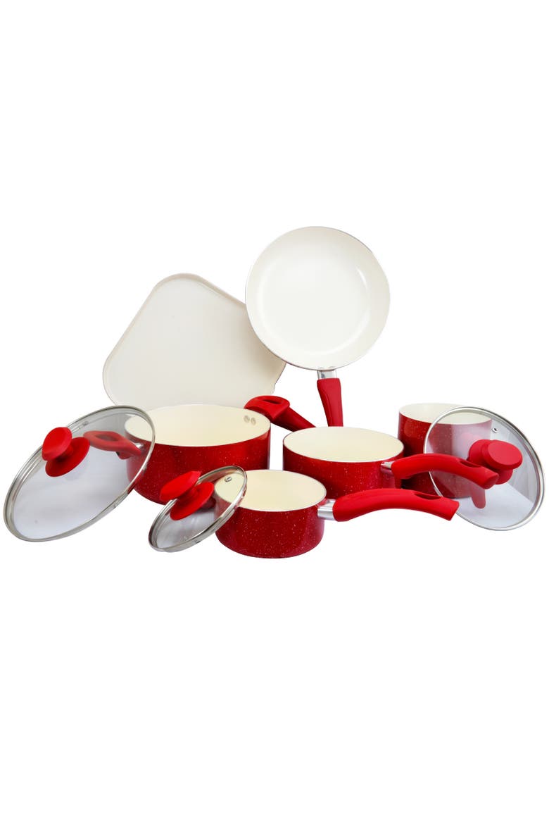 Cocina San Jacinto Aluminum Cookware Set  Speckled Finish, Set of 9, Alternate, color, Red