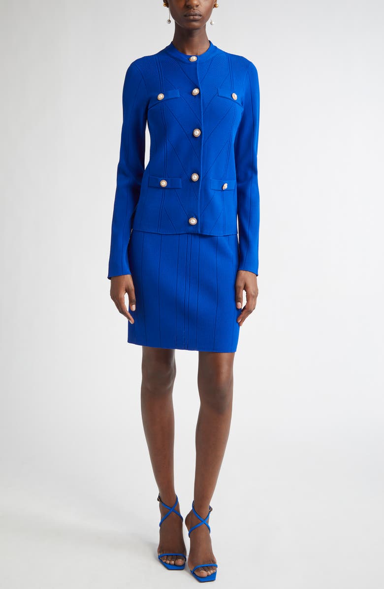 ST. JOHN Pointelle Moving Ribs Knit Sheath Dress, Alternate, color, Cobalt