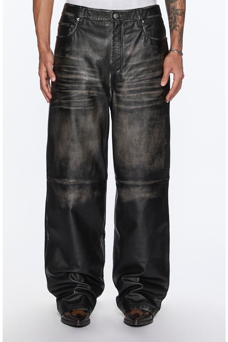 Blackjack Maxx High Waist Relaxed Wide Leg Leather Jeans, Main, color, BLACK