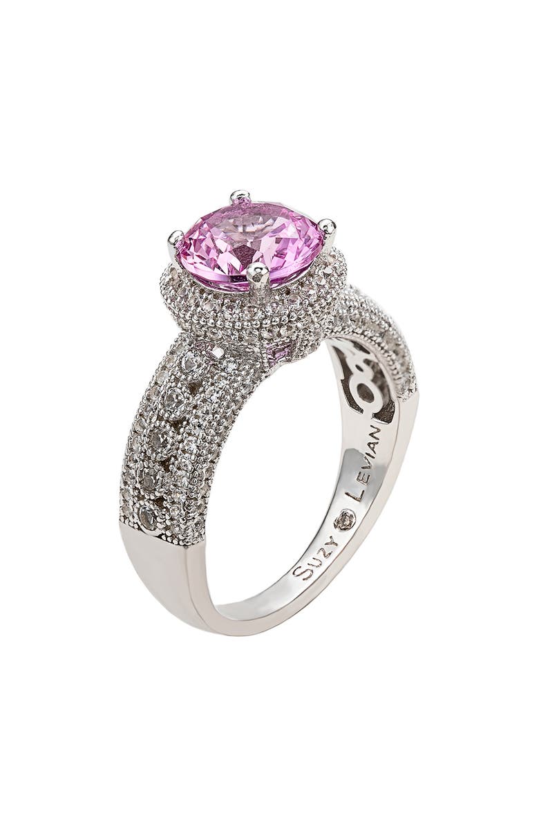 SUZY LEVIAN DIAMONDS Round Pink Sapphire & Pavé Lab Grown White Sapphire Ring, Alternate, color, Pink
