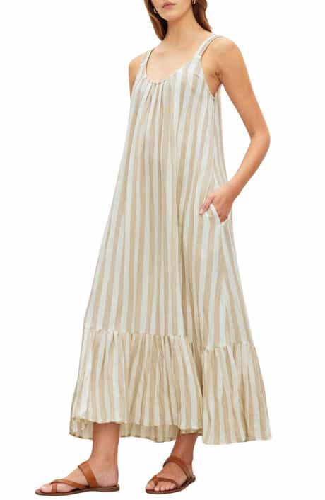 Mera Ruffle Hem Striped Midi Dress