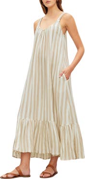VELVET Mera Ruffle Hem Striped Midi Dress