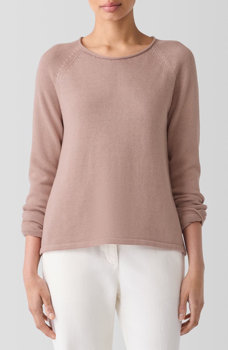 Eileen Fisher Raglan Sleeve Organic Cotton Blend Sweater, Main, color, Opal
