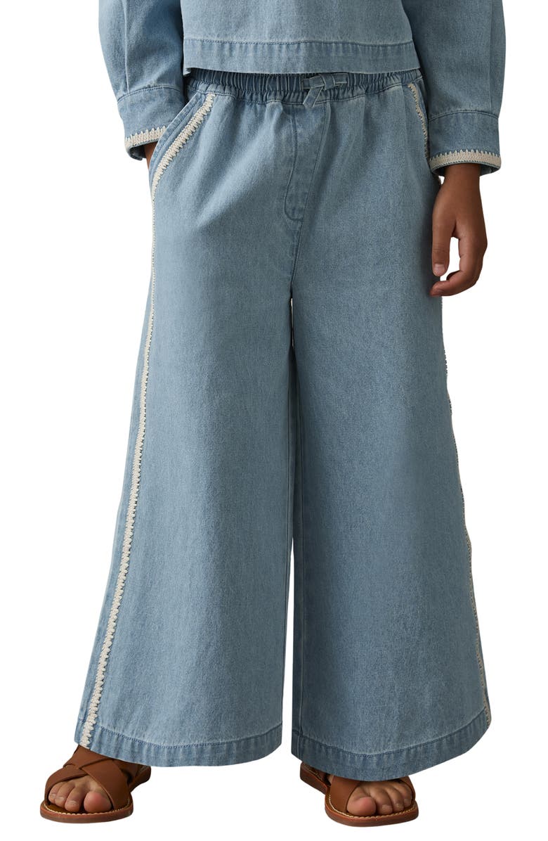 Reiss Kids' Lace Trim Wide Leg Jeans, Alternate, color, Light Blue