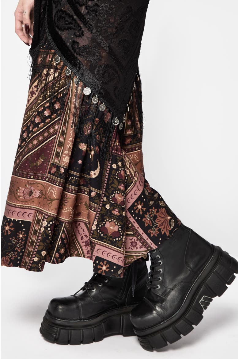 Nola Folk Patchwork Midi Skirt, Alternate, color, Black