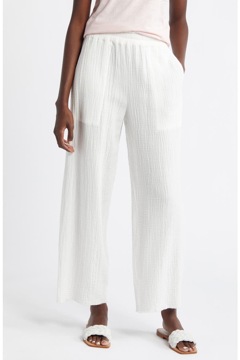 Leon Crinkled Organic Cotton Crop Pants, Main, color, WHITE