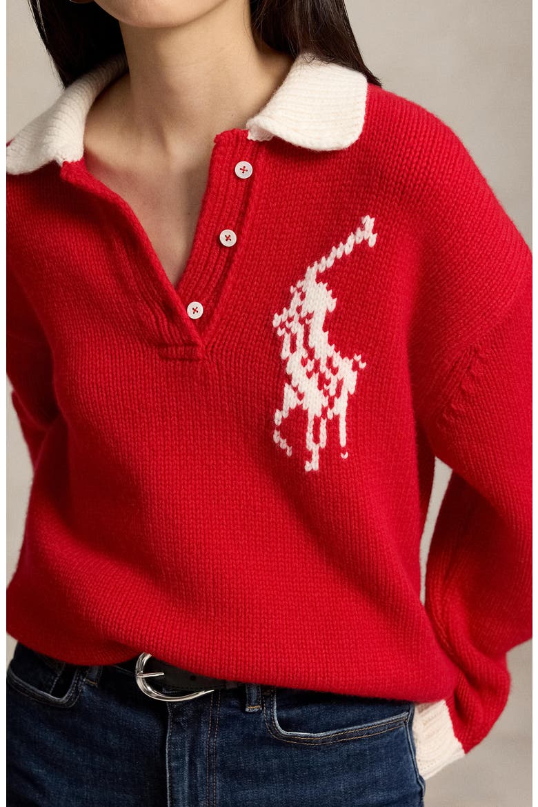 Wool Polo Sweater, Alternate, color, RL2000 RED/ CREAM
