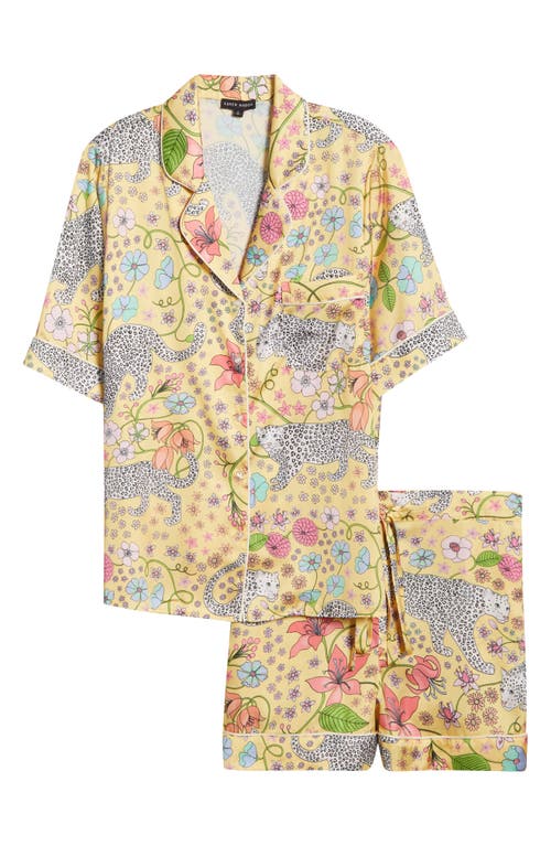 Karen Mabon Snow Leopard Satin Short Pajamas In Yellow