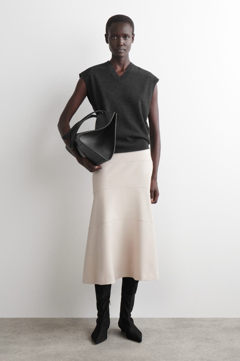 Curved A-Line Midi Skirt, Main, color, LIGHT BEIGE