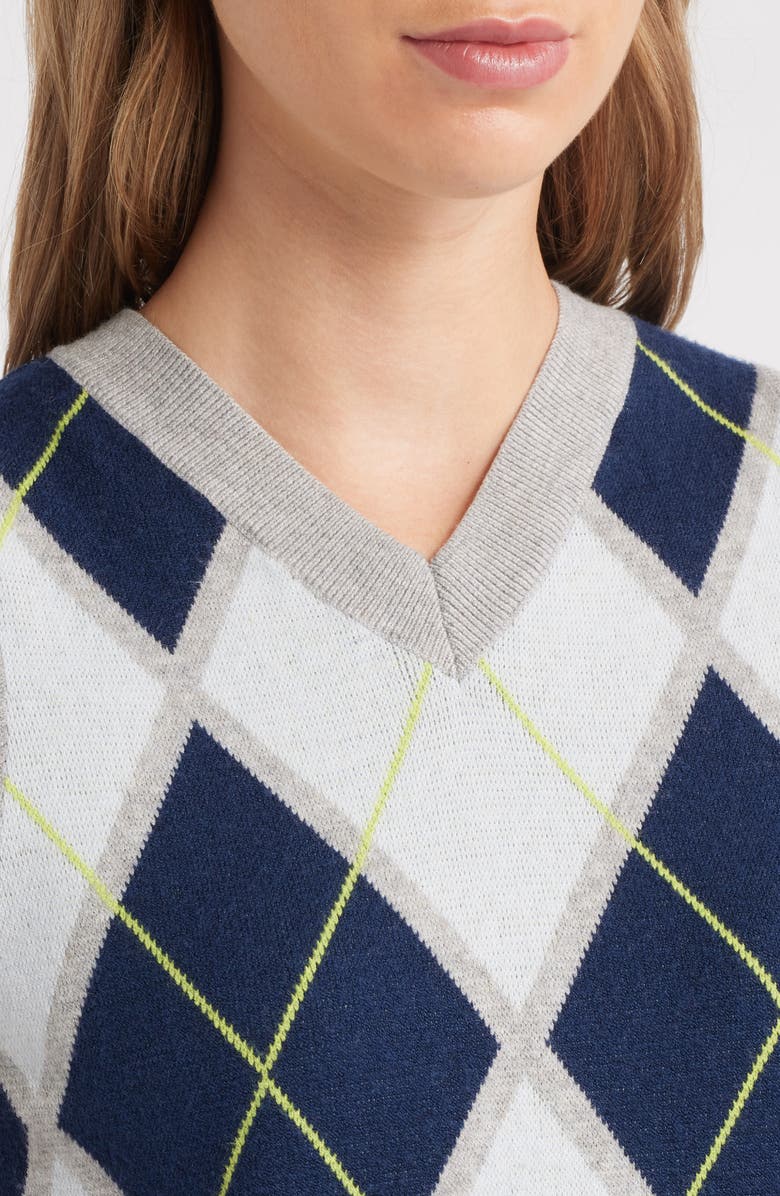 525 america Estelle Argyle Crop Sweater Vest, Alternate, color, Grey Mist Heather Multi