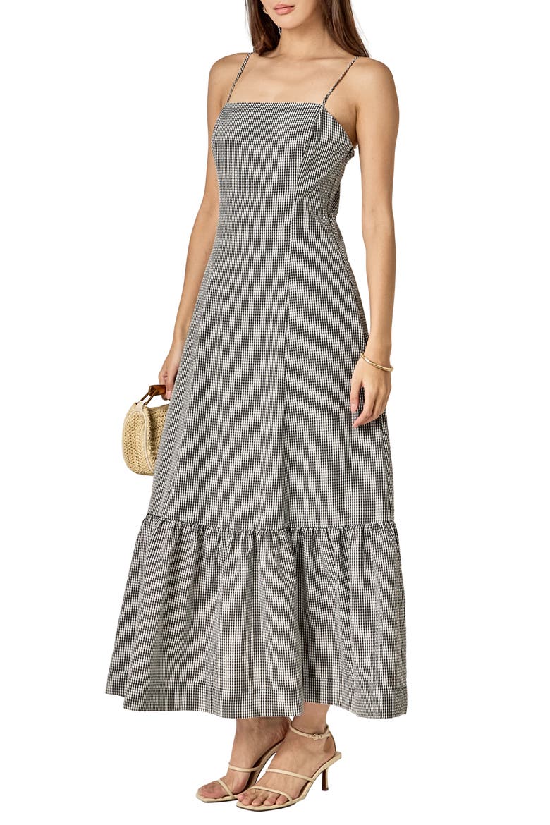 Gingham Ruffle Hem Maxi Dress, Alternate, color, BLACK WHITE
