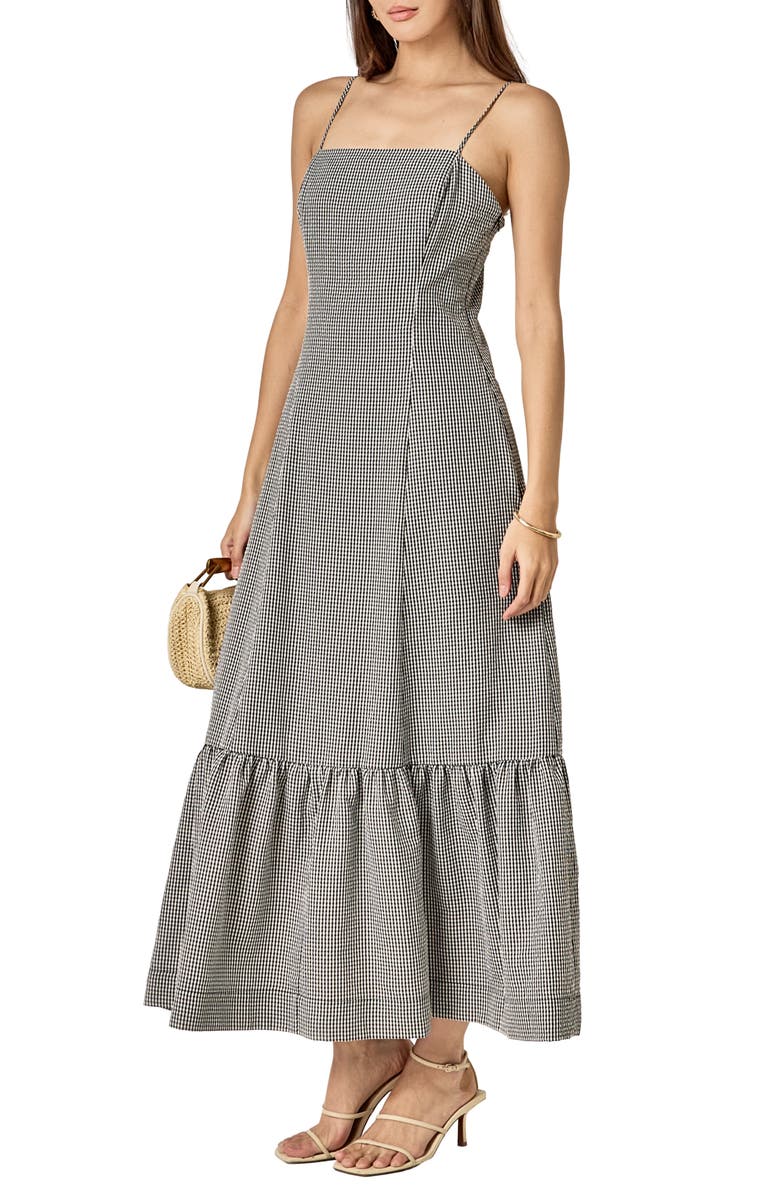 English Factory Gingham Ruffle Hem Maxi Dress, Alternate, color, Black White