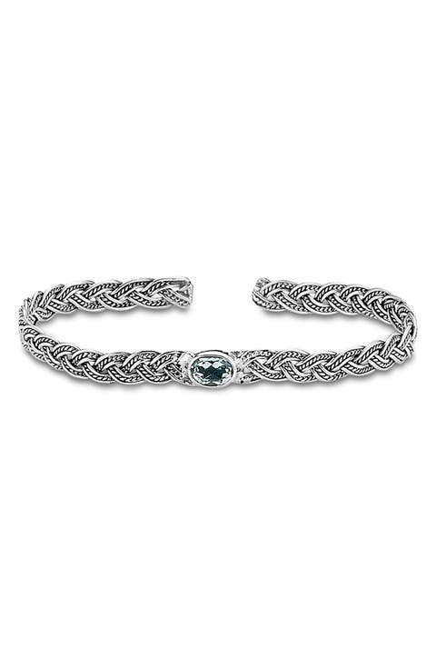 Sterling Silver Blue Topaz Braided Bangle