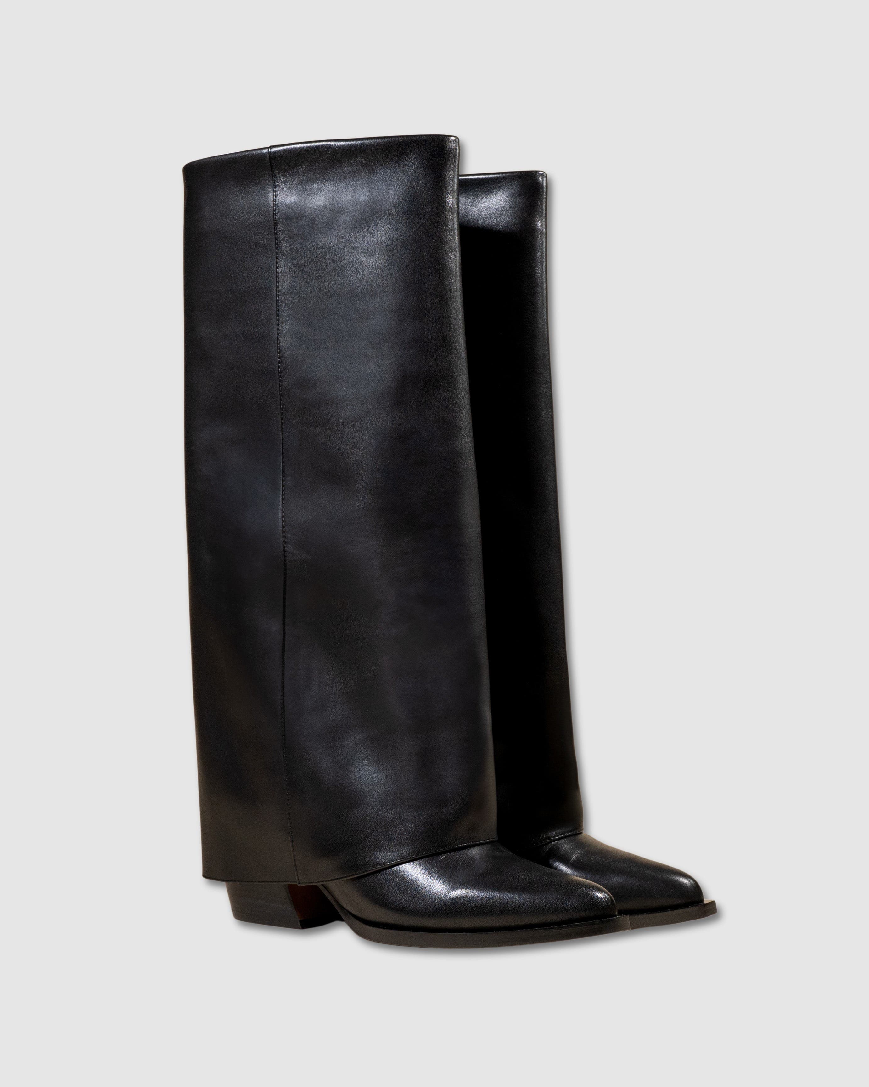 Joan Leather Cuff Boots, Alternate, color, BLACK