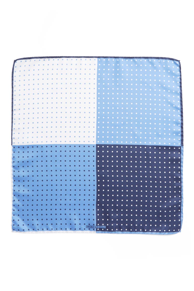 Nordstrom Four Panel Dot Silk Pocket Square, Alternate, color, BLUE