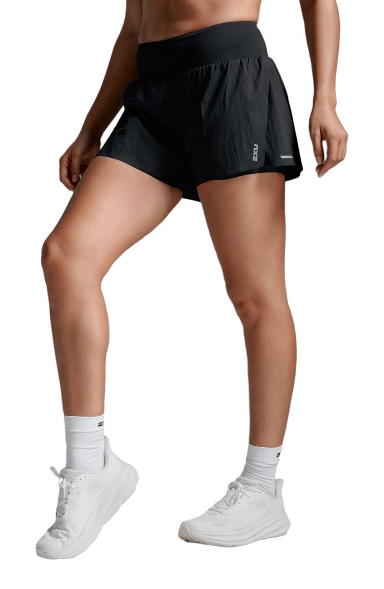 2XU Aero Hi-Rise2-in-1 3InchShorts, Alternate, color, Black/Silver Reflective