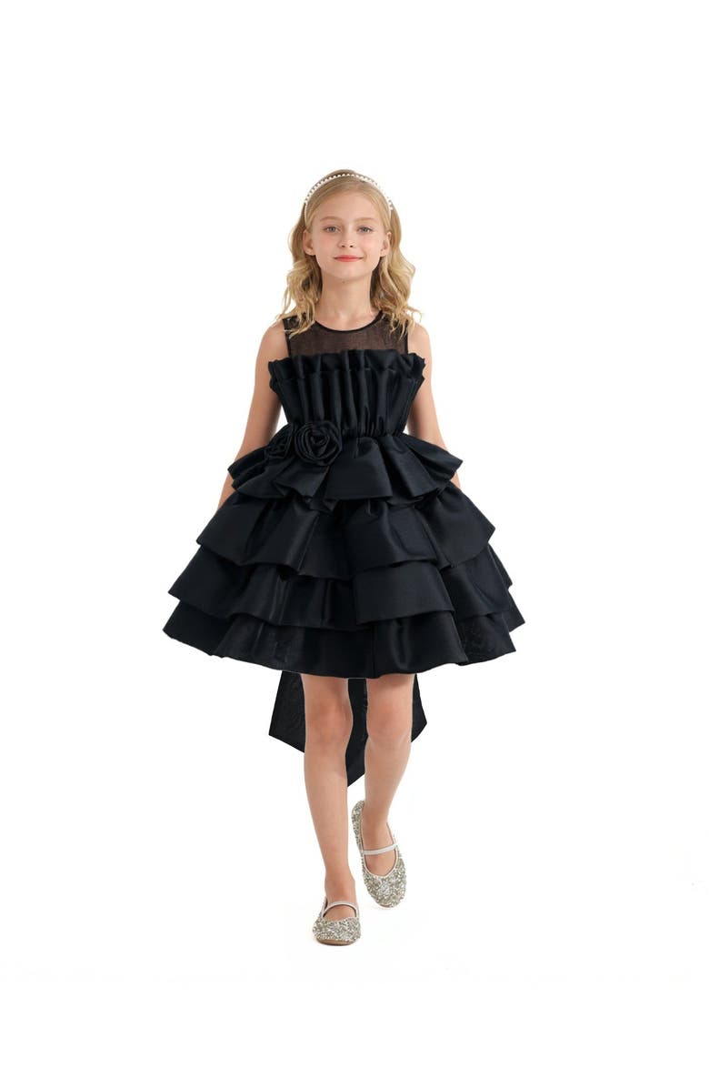 Tulleen Tiered Bow Dress, Alternate, color, Black