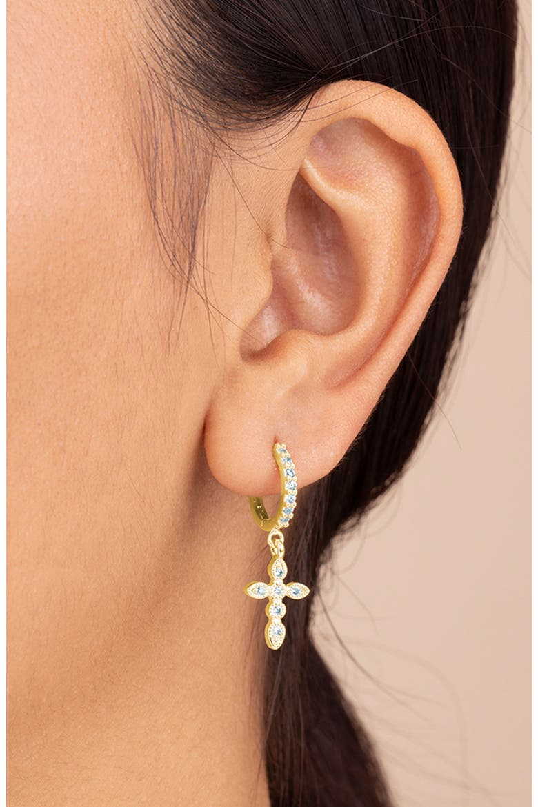 Cross Drop Hoop Earrings, Alternate, color, GOLD